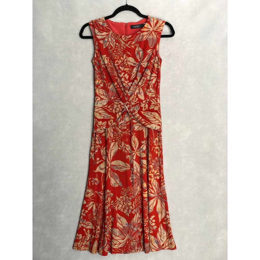 Lauren Ralph Lauren Floral Twist-Front Dress Women's Size 2 Red NEW